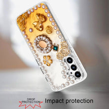 For Samsung A36 Case Floral and Faux Pearl Trim with 3D Charms + Tempered Glass
