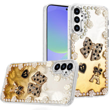 For Samsung A36 Case Floral and Faux Pearl Trim with 3D Charms + Tempered Glass