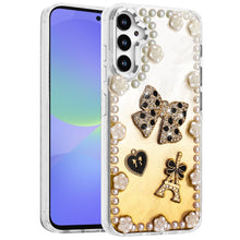 For Samsung A36 Case Floral and Faux Pearl Trim with 3D Charms + Tempered Glass