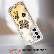For Samsung A36 Case Floral and Faux Pearl Trim with 3D Charms + Tempered Glass