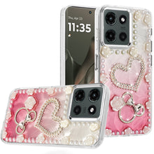 For Motorola Edge 2025 Case Floral and Faux Pearl Trim with 3D Bling Charms
