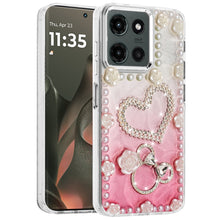 For Motorola Edge 2025 Case Floral and Faux Pearl Trim with 3D Bling Charms