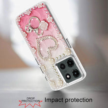 For Motorola Edge 2025 Case Floral and Faux Pearl Trim with 3D Bling Charms