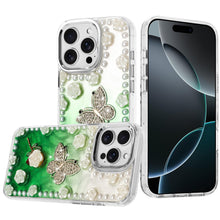 For iPhone 16 PRO MAX Case Floral Faux Pearl Trim w/ 3D Charms + Tempered Glass