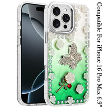 For iPhone 16 PRO MAX Case Floral Faux Pearl Trim w/ 3D Charms + Tempered Glass