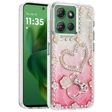 For Moto G Power 2025 Case Floral Faux Pearl Trim w/ 3D Charms + Tempered Glass