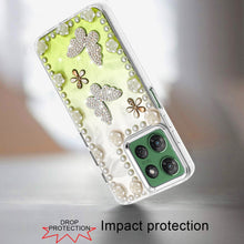 For Moto G Power 2025 Case Floral Faux Pearl Trim w/ 3D Charms + Tempered Glass