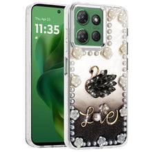 For Moto G Power 2025 Case Floral Faux Pearl Trim w/ 3D Charms + Tempered Glass