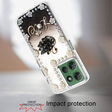 For Moto G Power 2025 Case Floral Faux Pearl Trim w/ 3D Charms + Tempered Glass