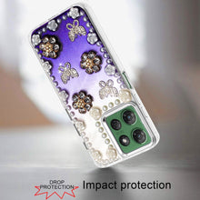 For Moto G Power 2025 Case Floral Faux Pearl Trim w/ 3D Charms + Tempered Glass