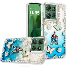 For Moto G Power 2025 Case Floral Faux Pearl Trim w/ 3D Charms + Tempered Glass