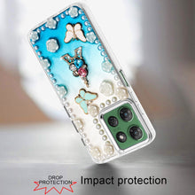 For Moto G Power 2025 Case Floral Faux Pearl Trim w/ 3D Charms + Tempered Glass