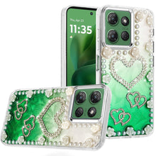 For Moto G Power 2025 Case Floral Faux Pearl Trim w/ 3D Charms + Tempered Glass