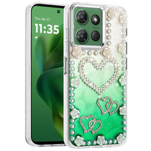For Moto G Power 2025 Case Floral Faux Pearl Trim w/ 3D Charms + Tempered Glass