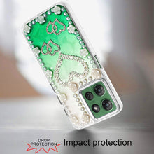 For Moto G Power 2025 Case Floral Faux Pearl Trim w/ 3D Charms + Tempered Glass
