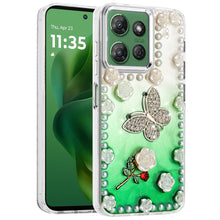 For Moto G Power 2025 Case Floral Faux Pearl Trim w/ 3D Charms + Tempered Glass