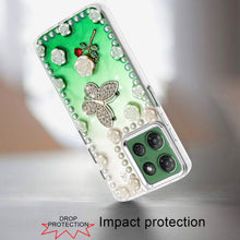 For Moto G Power 2025 Case Floral Faux Pearl Trim w/ 3D Charms + Tempered Glass