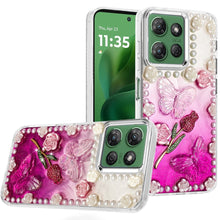 For Moto G Power 2025 Case Floral Faux Pearl Trim w/ 3D Charms + Tempered Glass