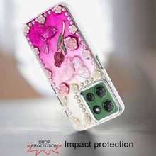 For Moto G Power 2025 Case Floral Faux Pearl Trim w/ 3D Charms + Tempered Glass