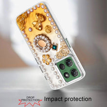 For Moto G Power 2025 Case Floral Faux Pearl Trim w/ 3D Charms + Tempered Glass