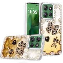 For Moto G Power 2025 Case Floral Faux Pearl Trim w/ 3D Charms + Tempered Glass