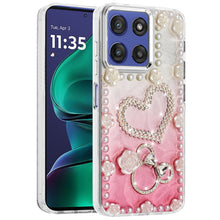 For Moto G Stylus 2025 Case Floral Faux Pearl Trim w/ 3D Charms + Tempered Glass