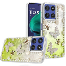 For Moto G Stylus 2025 Case Floral Faux Pearl Trim w/ 3D Charms + Tempered Glass