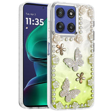 For Moto G Stylus 2025 Case Floral Faux Pearl Trim w/ 3D Charms + Tempered Glass