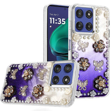 For Moto G Stylus 2025 Case Floral Faux Pearl Trim w/ 3D Charms + Tempered Glass