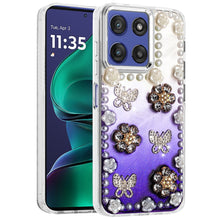 For Moto G Stylus 2025 Case Floral Faux Pearl Trim w/ 3D Charms + Tempered Glass