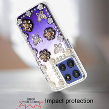 For Moto G Stylus 2025 Case Floral Faux Pearl Trim w/ 3D Charms + Tempered Glass