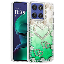 For Moto G Stylus 2025 Case Floral Faux Pearl Trim w/ 3D Charms + Tempered Glass