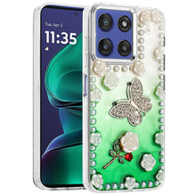 For Moto G Stylus 2025 Case Floral Faux Pearl Trim w/ 3D Charms + Tempered Glass