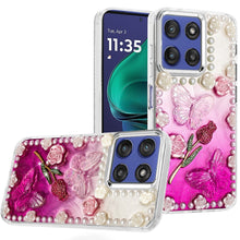 For Moto G Stylus 2025 Case Floral Faux Pearl Trim w/ 3D Charms + Tempered Glass