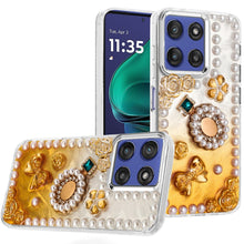 For Moto G Stylus 2025 Case Floral Faux Pearl Trim w/ 3D Charms + Tempered Glass