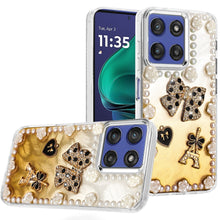 For Moto G Stylus 2025 Case Floral Faux Pearl Trim w/ 3D Charms + Tempered Glass