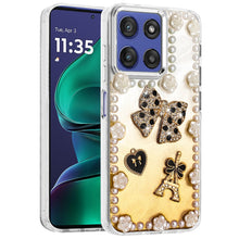 For Moto G Stylus 2025 Case Floral Faux Pearl Trim w/ 3D Charms + Tempered Glass