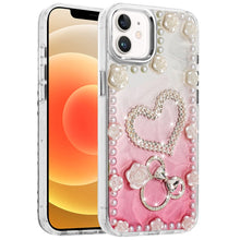 For iPhone 12, 12 Pro Case Floral Faux Pearl Trim w/ 3D Charms + Tempered Glass
