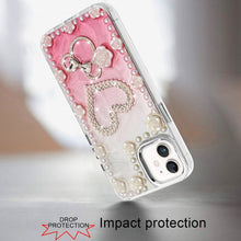 For iPhone 12, 12 Pro Case Floral Faux Pearl Trim w/ 3D Charms + Tempered Glass