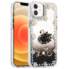 For iPhone 12, 12 Pro Case Floral Faux Pearl Trim w/ 3D Charms + Tempered Glass