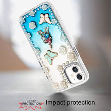 For iPhone 12, 12 Pro Case Floral Faux Pearl Trim w/ 3D Charms + Tempered Glass