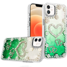 For iPhone 12, 12 Pro Case Floral Faux Pearl Trim w/ 3D Charms + Tempered Glass