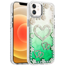For iPhone 12, 12 Pro Case Floral Faux Pearl Trim w/ 3D Charms + Tempered Glass