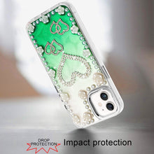 For iPhone 12, 12 Pro Case Floral Faux Pearl Trim w/ 3D Charms + Tempered Glass