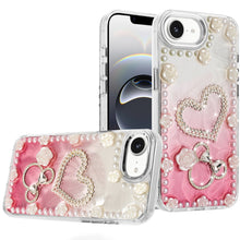 For iPhone 16e Case Floral and Faux Pearl Trim with 3D Charms + Tempered Glass