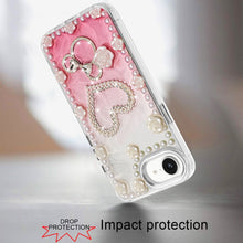 For iPhone 16e Case Floral and Faux Pearl Trim with 3D Charms + Tempered Glass