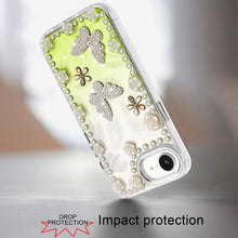 For iPhone 16e Case Floral and Faux Pearl Trim with 3D Charms + Tempered Glass