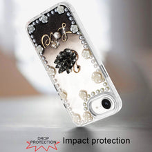 For iPhone 16e Case Floral and Faux Pearl Trim with 3D Charms + Tempered Glass