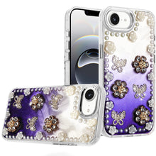 For iPhone 16e Case Floral and Faux Pearl Trim with 3D Charms + Tempered Glass