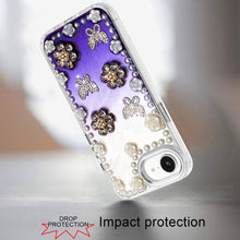 For iPhone 16e Case Floral and Faux Pearl Trim with 3D Charms + Tempered Glass